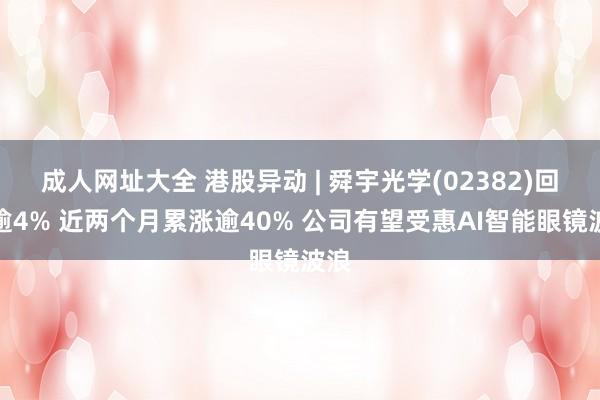 成人网址大全 港股异动 | 舜宇光学(02382)回落逾4% 近两个月累涨逾40% 公司有望受惠AI智能眼镜波浪